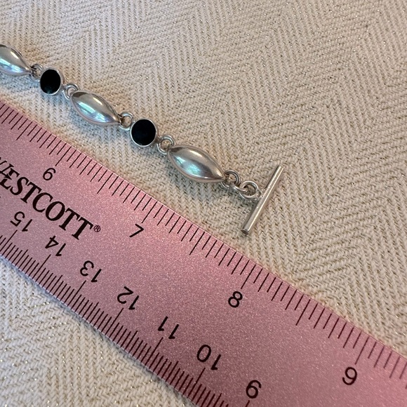 Vintage Mexico 925 Black Onyx Toggle Clasp Bracelet Sterling Silver Signed 7 1/4 - Picture 9 of 13